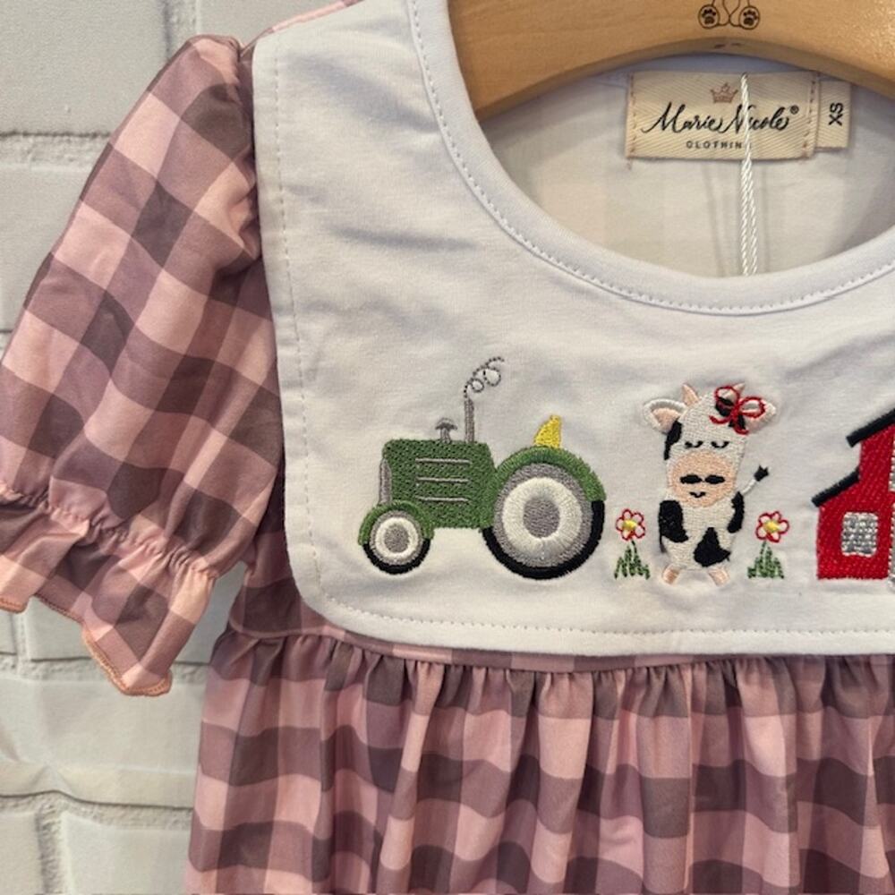 Boutique Marie Nicole Girls 6T (2XL) Pink Plaid Farm Cow Tractor Dress - Picture 4 of 9